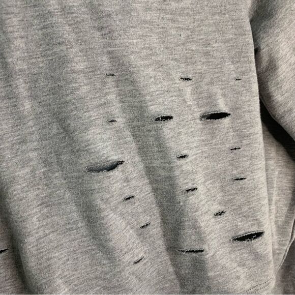 Gaze USA Grey Holey Cropped Hoodie Sweatshirt Size Small - Picture 3 of 5